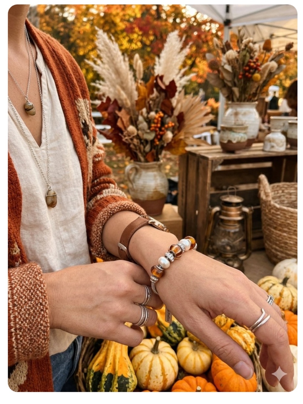 Bella Perlina European Charm Bracelet NIB
Amber Glass Pearl Silver One Size